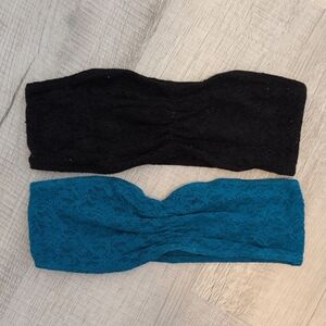 aerie Lace Bandeau Bralettes in Black and Teal